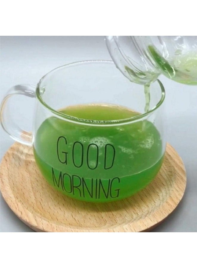 جود مورننغ مجموعة اكواب زجاجية شفافة من 1 قطعة واحدة جود مورينينج مناسبة كهدية والقهوة والشاي سعة 350 مل - Image 4