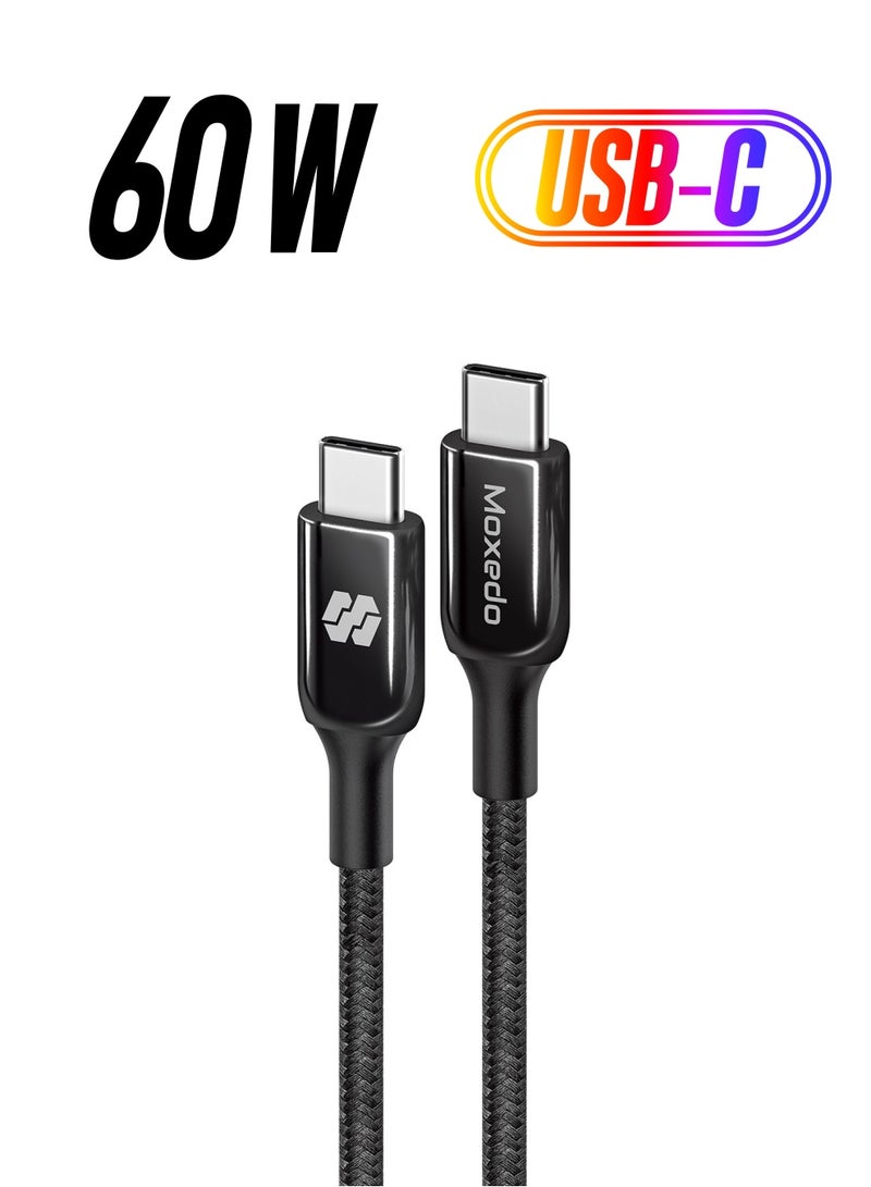 Moxedo كابل موكسييدو كافوكس من نوع C إلى نوع C 60 واط لشحن الطاقة ونقل البيانات مع تصميم مضفر بطول 1.2 متر متوافق مع آيفون 15/15 برو/15 بلس/15 برو ماكس، آيباد ميني/برو، ماك بوك برو/إير