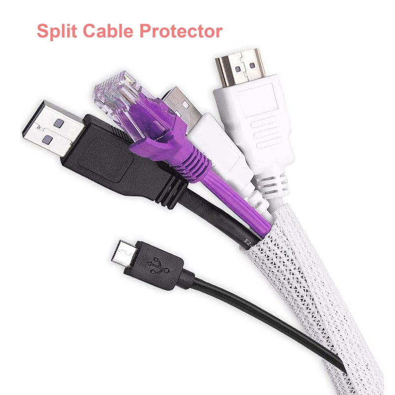 1 Piece 6ft 1 4 Inch Flexible Split Braided Cable Organizer Wire Loom Sleeve Cable Management For Under Desk Auto TV Computer Home USB Power Cord Audio Video Cable Harness White - Image 2