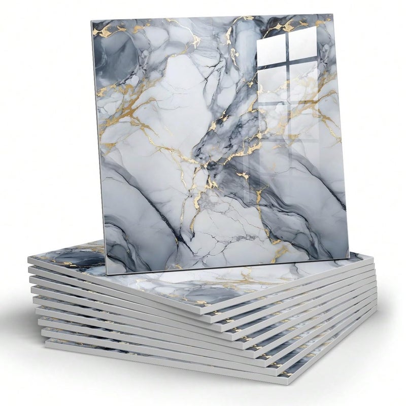 Chejiaye 22pcs Marble Peel and Stick Backsplash Surface Waterproof Wall Panels,Self-Adhesive Marble PVC Foam Wall Panels for Kitchen, Bathroom - 11.8"x11.8" Kitchen Tile(Not Real Tiles,Blue) - Image 1