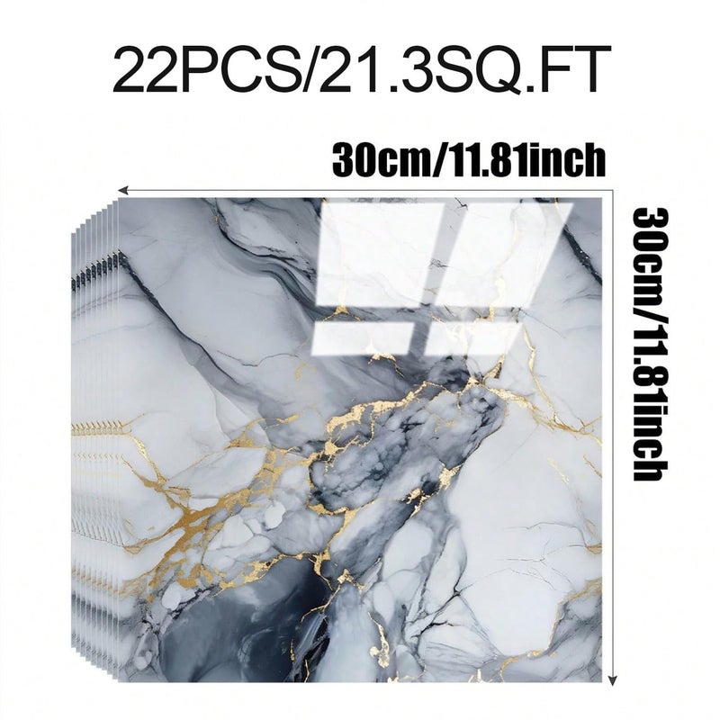 Chejiaye 22pcs Marble Peel and Stick Backsplash Surface Waterproof Wall Panels,Self-Adhesive Marble PVC Foam Wall Panels for Kitchen, Bathroom - 11.8"x11.8" Kitchen Tile(Not Real Tiles,Blue) - Image 4