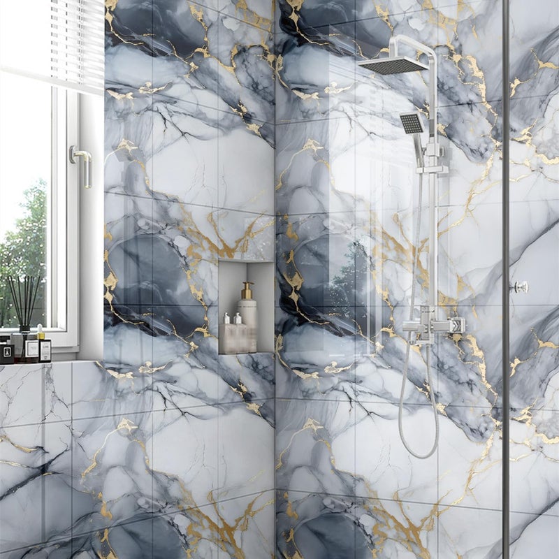 Chejiaye 22pcs Marble Peel and Stick Backsplash Surface Waterproof Wall Panels,Self-Adhesive Marble PVC Foam Wall Panels for Kitchen, Bathroom - 11.8"x11.8" Kitchen Tile(Not Real Tiles,Blue) - Image 2