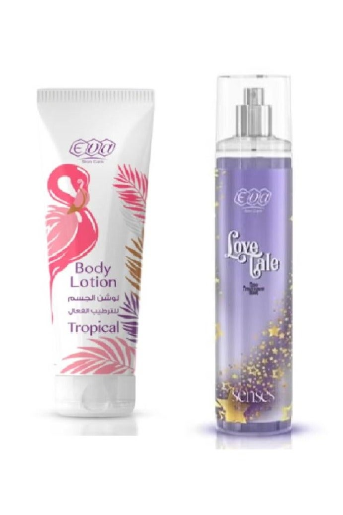 إيفا لوشن الجسم تروبيكال 240 مل +ايفا سكين كير سينسز معطر الجسم لاف تيل 240 مل - Image 1