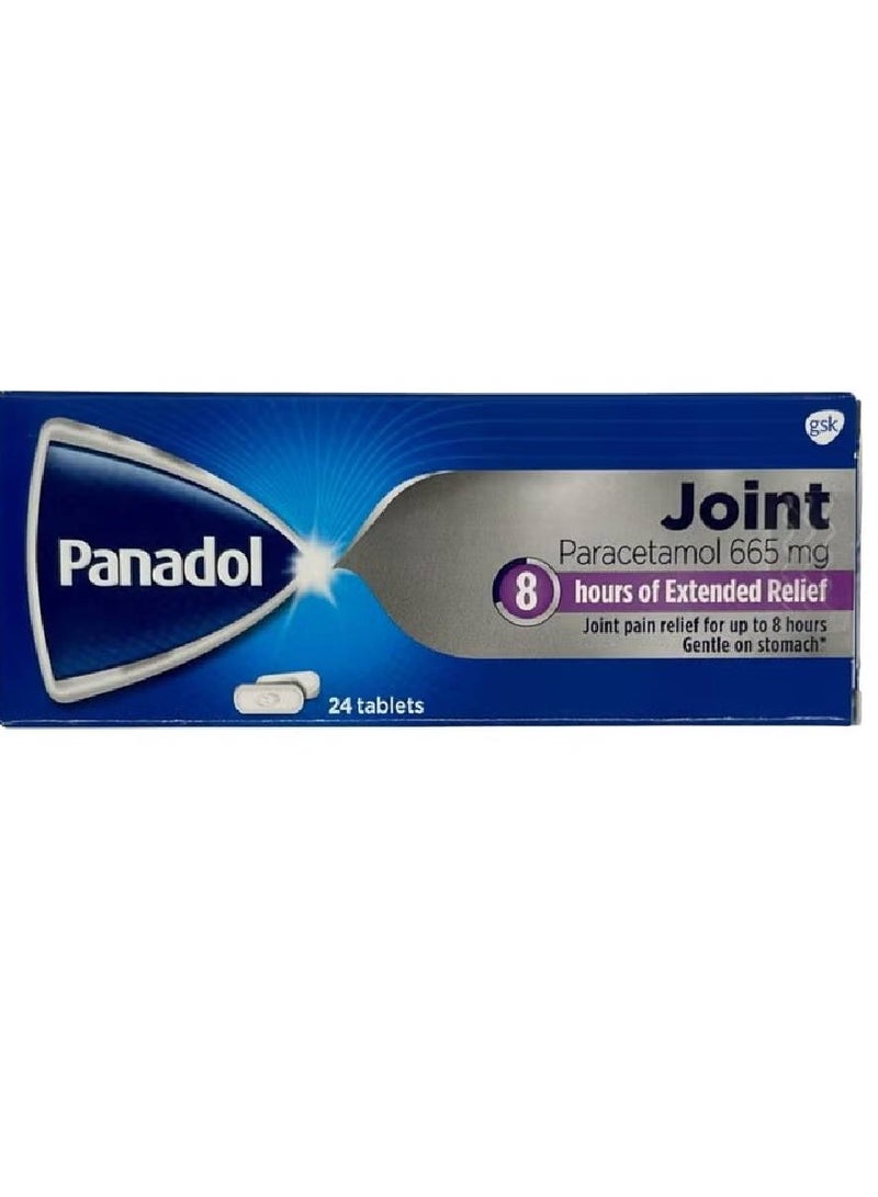 بانادول تسكين آلام المفاصل لفترة طويلة تصل إلى 8 ساعات، لطيف على المعدة، 24 قرصًا