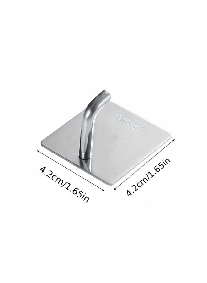 4pcs Silvery Stainless Steel Adhesive Hooks No Drilling Wall Mount Rust Resistant - Image 4