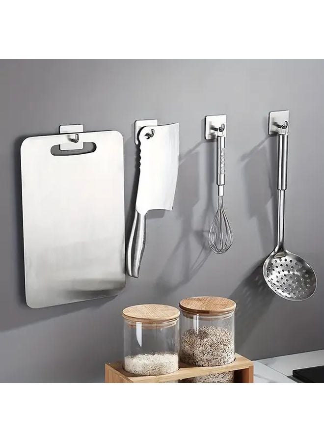 4pcs Silvery Stainless Steel Adhesive Hooks No Drilling Wall Mount Rust Resistant - Image 3