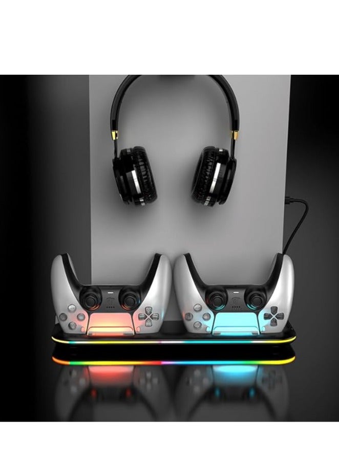 وقفة تبريد RGB مع مروحة تبريد وقاعدة شاحن مزدوجة لتحكم بلاي ستيشن 5 وملحقاته. - Image 3