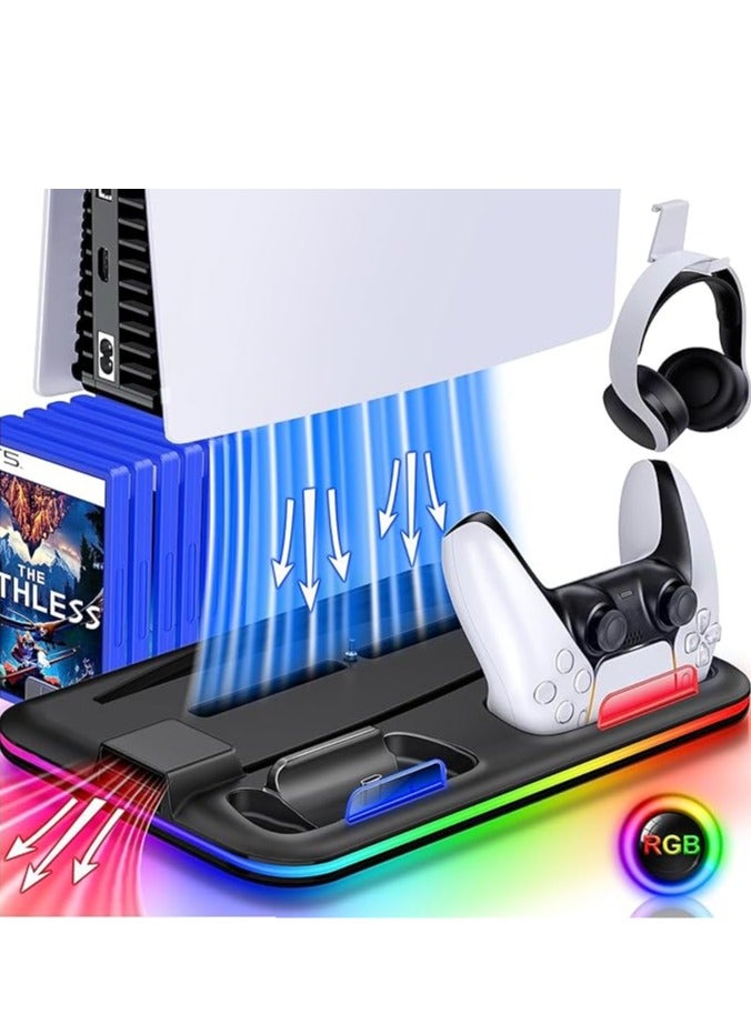 وقفة تبريد RGB مع مروحة تبريد وقاعدة شاحن مزدوجة لتحكم بلاي ستيشن 5 وملحقاته. - Image 5
