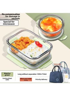 Glass Lunch Box For Microwave Oven Available For Office Workers Transparent Large Capacity Storage Box With Lid Partition Storage Box For Students-Specifications: Large Length Without Partitions + Medium Circle + Insulation Bag + Tableware