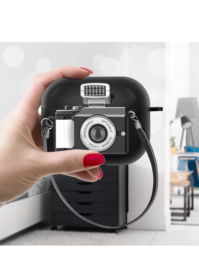 SYOSI Compatible with AirPod 3rd Generation Case Cover, Vintage Camera Design for Women Girls Creative Flash Shutter Function with Wrist Strap Soft Silicone Protective Shockproof Case for Airpods 3rd - Image 2