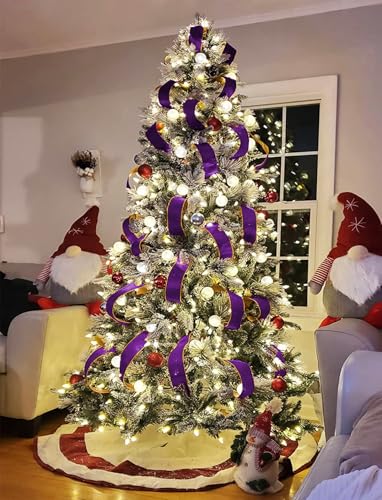 SIMISI RIBBON Purple Wide Velvet Ribbon Wired for Christmas Tree, Garland, Wreath, 2.5 Inch 5 Yards - Image 3