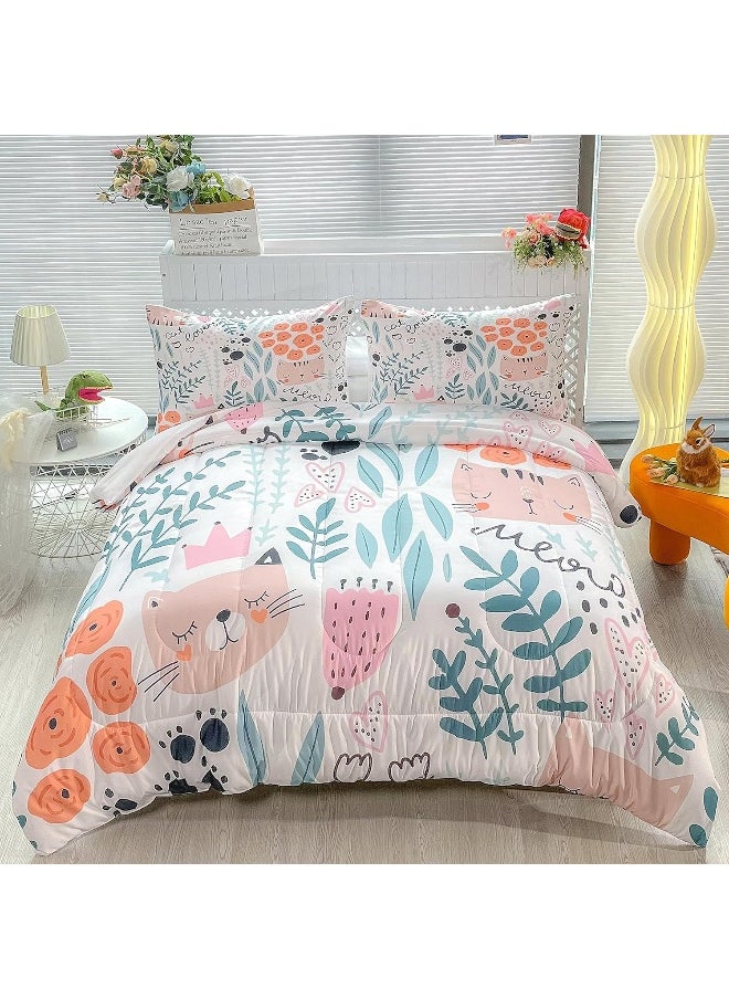 Generic CVHOUSE Cat Bedding, Cartoon Cat Comforter Full, Animals Print Comforter Set for Kids, Kawaii Quilt Set with 1 Comforter and 2 Pillow Cases  - Image 3