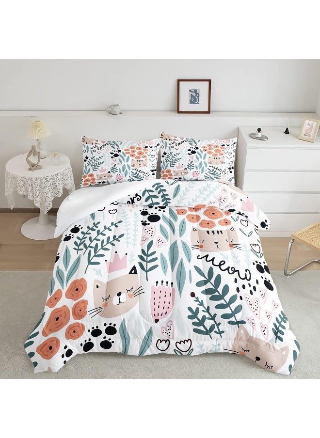 Generic CVHOUSE Cat Bedding, Cartoon Cat Comforter Full, Animals Print Comforter Set for Kids, Kawaii Quilt Set with 1 Comforter and 2 Pillow Cases  - Image 1