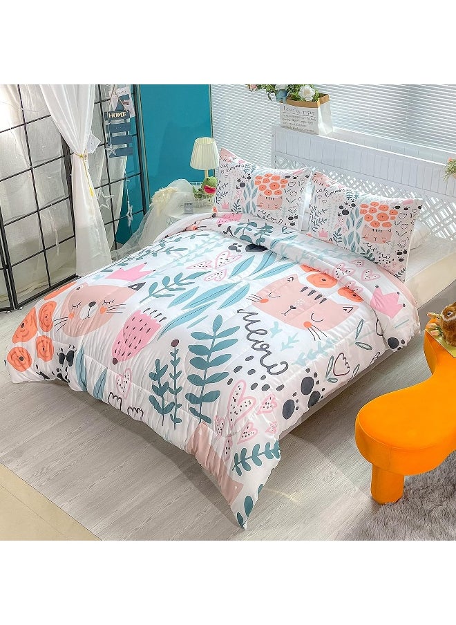 Generic CVHOUSE Cat Bedding, Cartoon Cat Comforter Full, Animals Print Comforter Set for Kids, Kawaii Quilt Set with 1 Comforter and 2 Pillow Cases  - Image 4