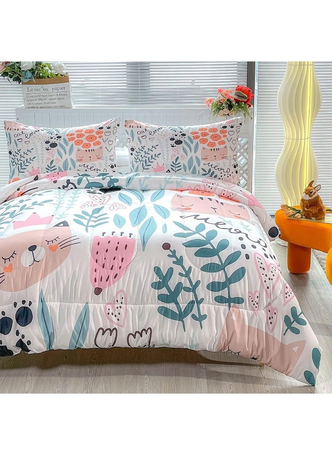 Generic CVHOUSE Cat Bedding, Cartoon Cat Comforter Full, Animals Print Comforter Set for Kids, Kawaii Quilt Set with 1 Comforter and 2 Pillow Cases  - Image 5