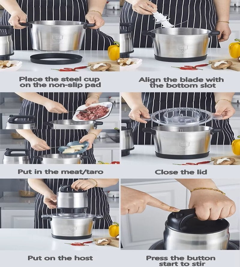 شظايا كريست سليفرز كريست SC-7006 قطاعة لحم كهربائية 12 لتر بوعاء ستانلس ستيل مع 4 شفرات وتحكم بسرعتين فضي - Image 4