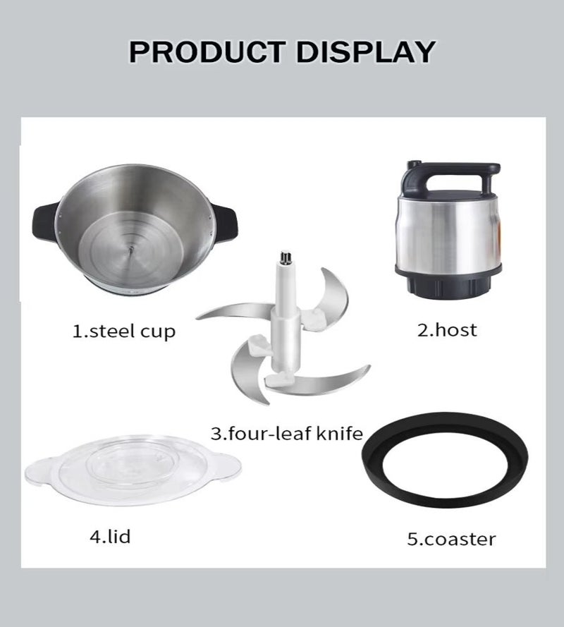 شظايا كريست سليفرز كريست SC-7006 قطاعة لحم كهربائية 12 لتر بوعاء ستانلس ستيل مع 4 شفرات وتحكم بسرعتين فضي - Image 5