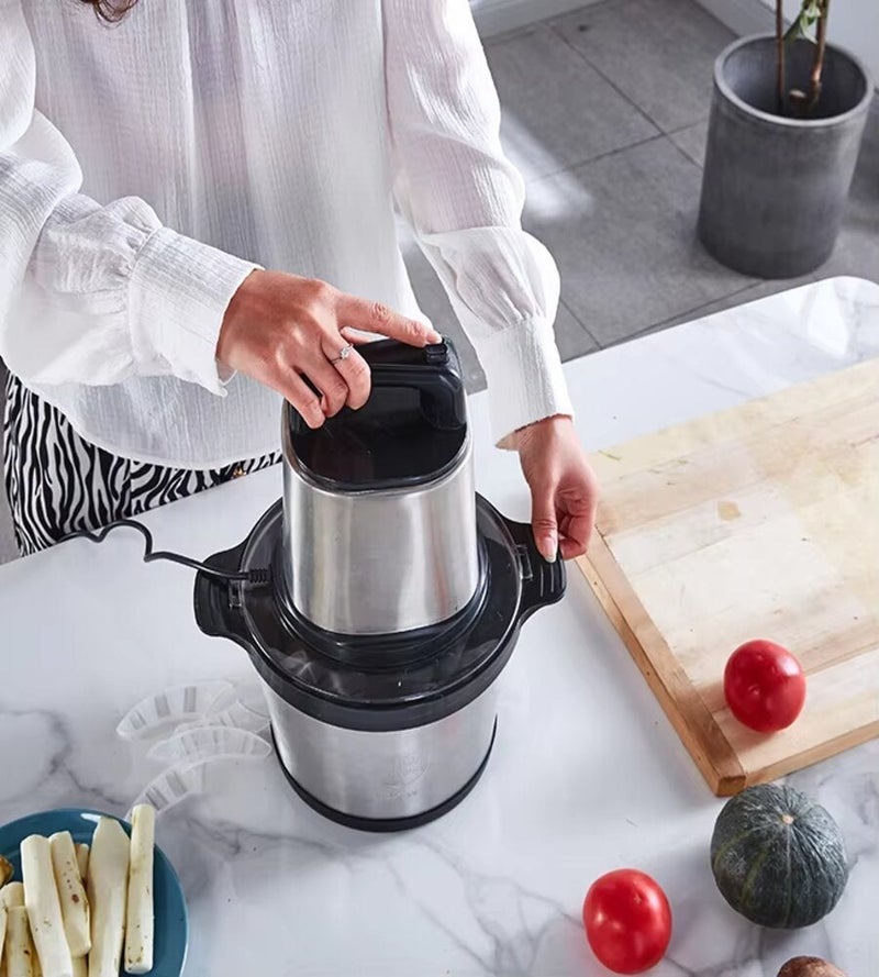 شظايا كريست سليفرز كريست SC-7006 قطاعة لحم كهربائية 12 لتر بوعاء ستانلس ستيل مع 4 شفرات وتحكم بسرعتين فضي - Image 2