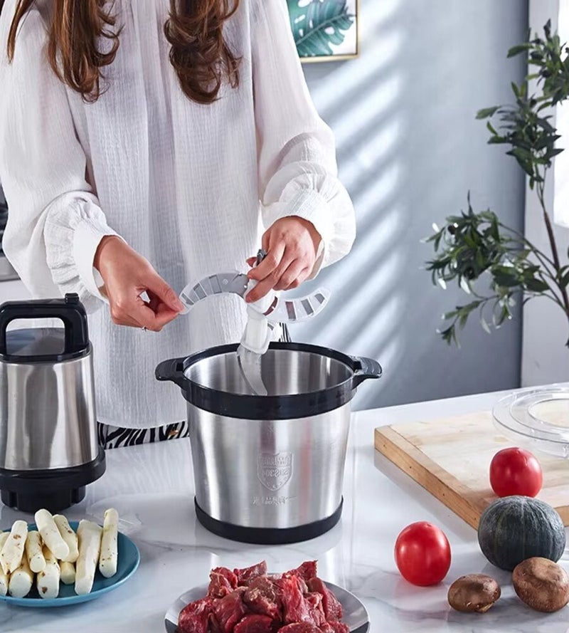 شظايا كريست سليفرز كريست SC-7006 قطاعة لحم كهربائية 12 لتر بوعاء ستانلس ستيل مع 4 شفرات وتحكم بسرعتين فضي - Image 3