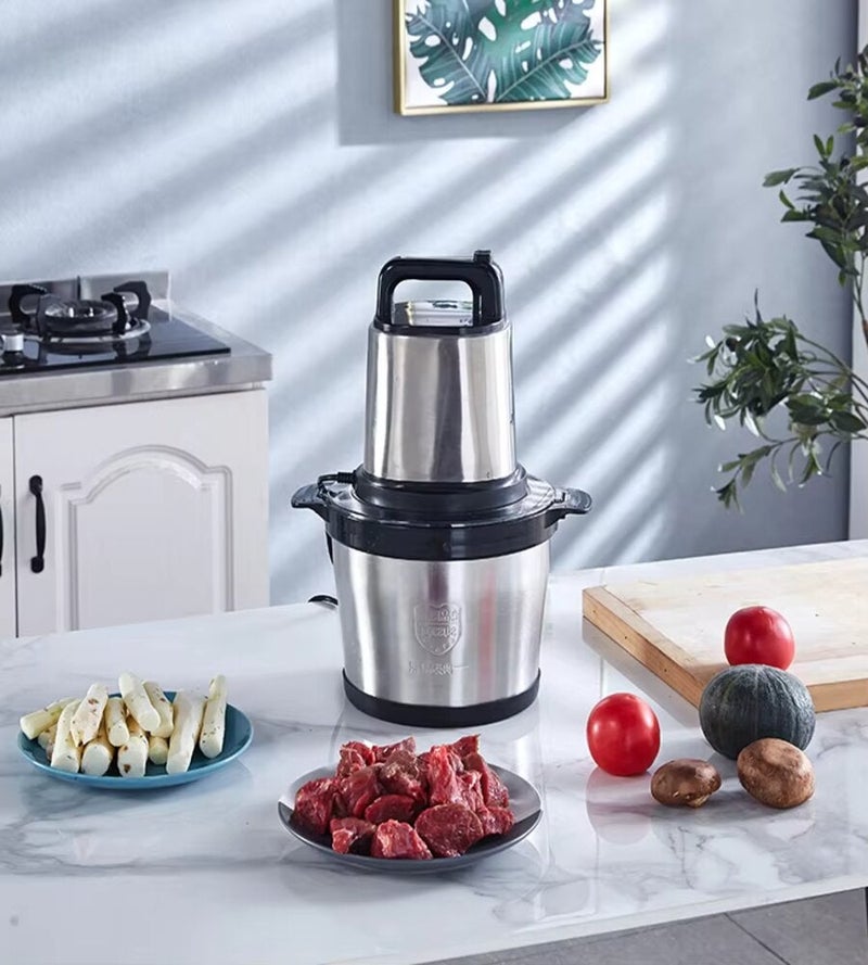 شظايا كريست سليفرز كريست SC-7006 قطاعة لحم كهربائية 12 لتر بوعاء ستانلس ستيل مع 4 شفرات وتحكم بسرعتين فضي - Image 1