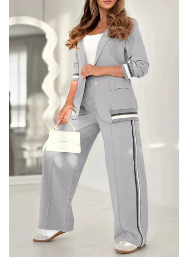 general Blazer Sets Women 2 Piece Outfits Ribbed Sets One Button Blazer and Wide Leg Pants Suits Casual Business Outfits - Image 1
