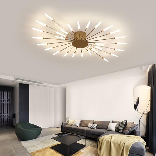 JAYMP 41.3" Ceiling Light Modern Flower Shape Ceiling Lamp for Dining Room Kitchen Hallway Flush Mount Metal Acrylic Sputnik Firework Petal LED Lighting Fixture (Matte Gold, 28 Lights) - Image 2