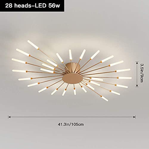 JAYMP 41.3" Ceiling Light Modern Flower Shape Ceiling Lamp for Dining Room Kitchen Hallway Flush Mount Metal Acrylic Sputnik Firework Petal LED Lighting Fixture (Matte Gold, 28 Lights) - Image 3