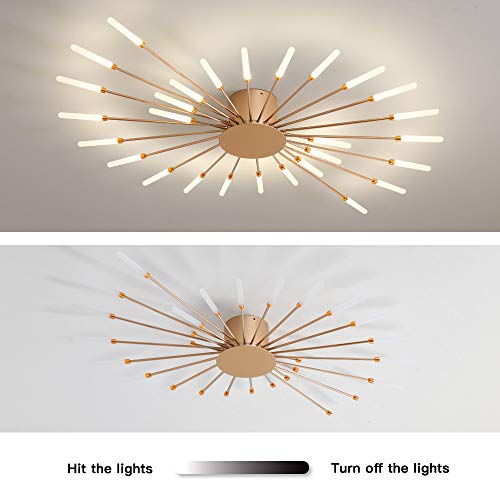 JAYMP 41.3" Ceiling Light Modern Flower Shape Ceiling Lamp for Dining Room Kitchen Hallway Flush Mount Metal Acrylic Sputnik Firework Petal LED Lighting Fixture (Matte Gold, 28 Lights) - Image 4