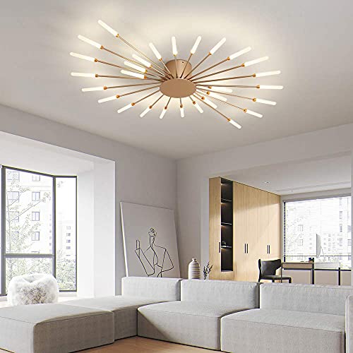 JAYMP 41.3" Ceiling Light Modern Flower Shape Ceiling Lamp for Dining Room Kitchen Hallway Flush Mount Metal Acrylic Sputnik Firework Petal LED Lighting Fixture (Matte Gold, 28 Lights) - Image 5