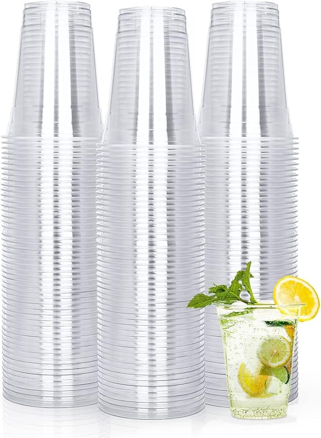 TashiBox [12oz - 150 Cups] Plastic Coffee Cups Clear, Disposable Cups for Tea,smoothies Sodas and Mixed Drinks