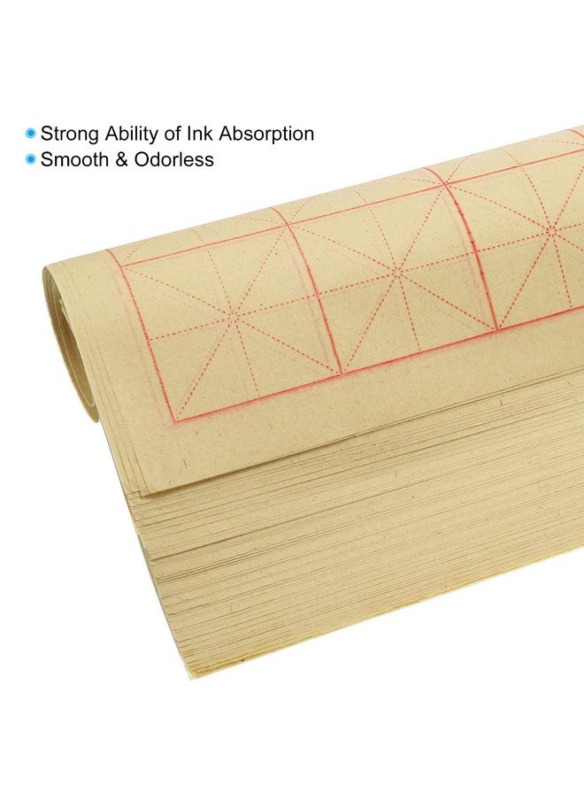 PATIKIL - Maobian Xuan Paper 70 Sheets Rice Paper With 2 Grid For Calligraphy Practice Painting Drawing Half Raw Ripe Xuan 15X13(Light Yellow) - Image 1