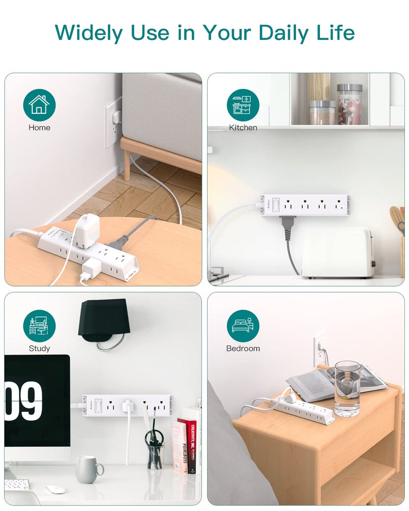 Addtam Flat Plug Power Strip, Ultra Thin Flat Extension Cord - Addtam 12 Widely AC 3 Sides Multiple Outlets, 5Ft, Wall Mount, Desk Charging Station for Home Office Dorm Room Essentials - Image 5