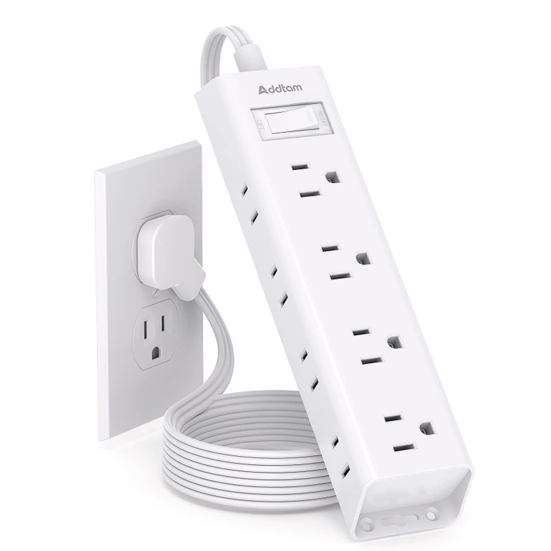 Addtam Flat Plug Power Strip, Ultra Thin Flat Extension Cord - Addtam 12 Widely AC 3 Sides Multiple Outlets, 5Ft, Wall Mount, Desk Charging Station for Home Office Dorm Room Essentials - Image 1