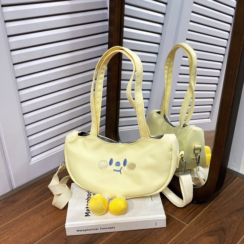 Canvas Shoulder Bag with Cartoon Embroidery, Crossbody, Women - Image 2