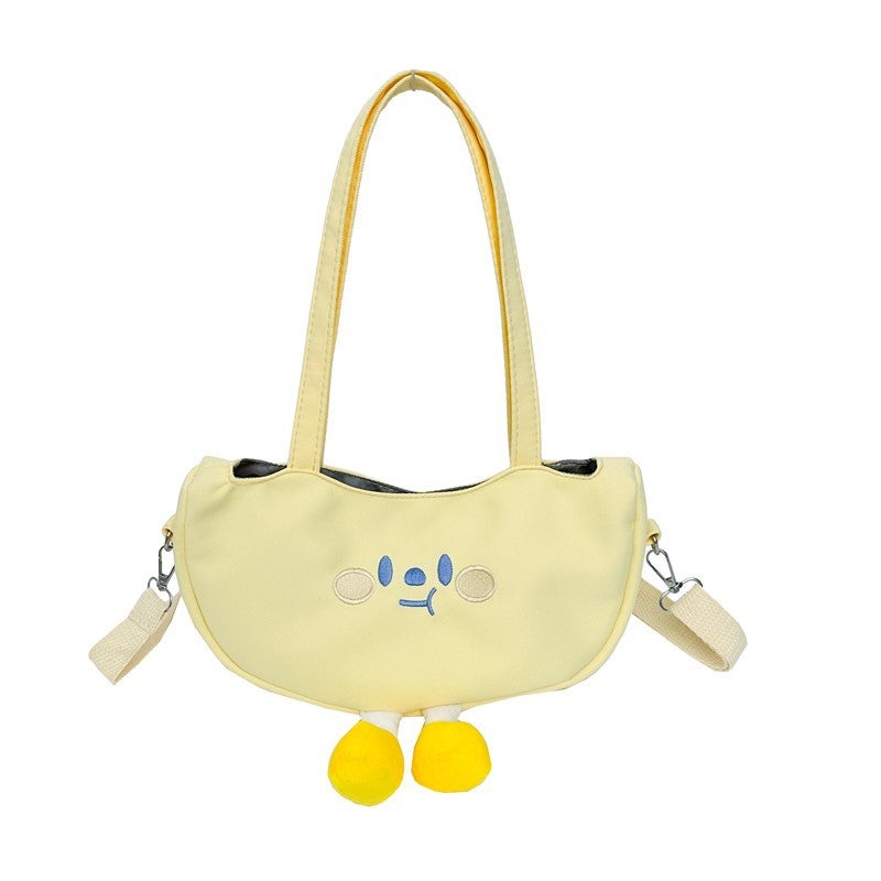 Canvas Shoulder Bag with Cartoon Embroidery, Crossbody, Women - Image 1