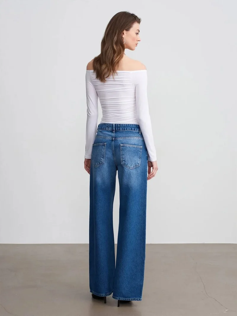 Dilvin DILVIN Low-Waist Wide-Leg Cotton Denim Jeans