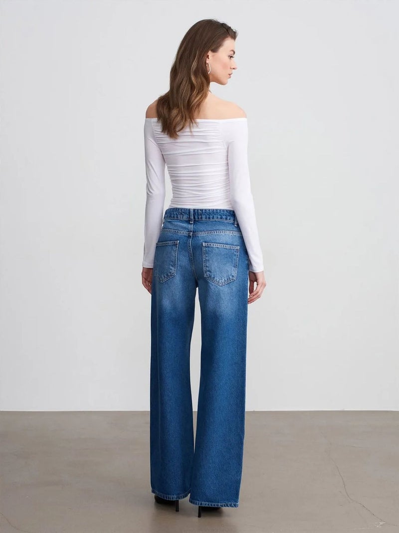 DILVIN Low-Waist Wide-Leg Cotton Denim Jeans - Image 2