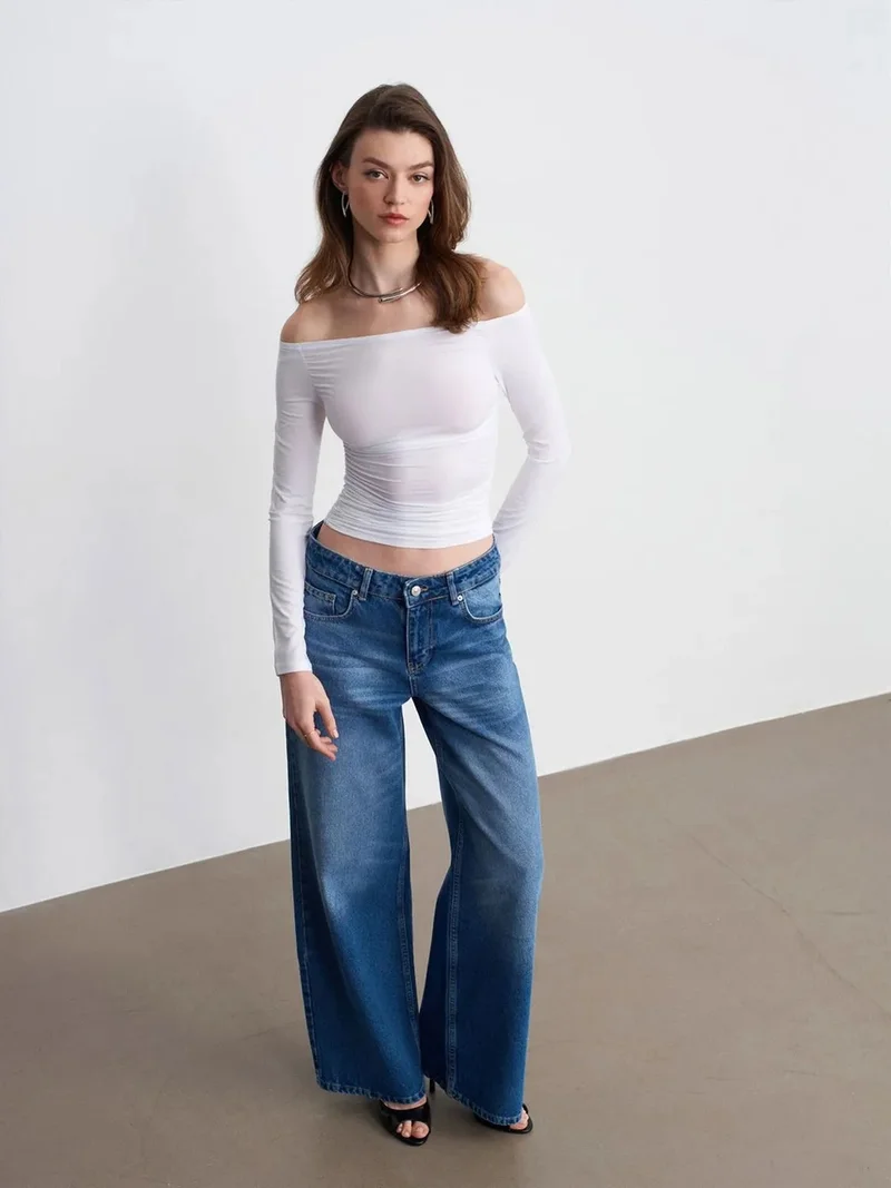 Dilvin DILVIN Low-Waist Wide-Leg Cotton Denim Jeans