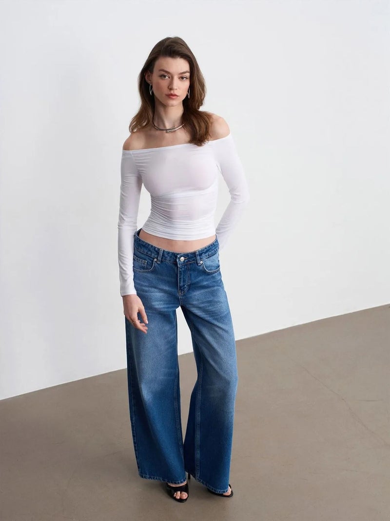 DILVIN Low-Waist Wide-Leg Cotton Denim Jeans - Image 1