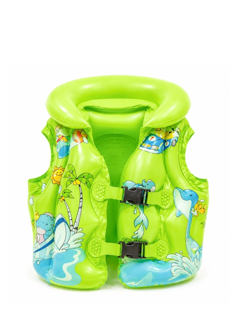 LB Kids Inflatable Swim Vest – Cartoon Print Safety Float Jacket - Image 1