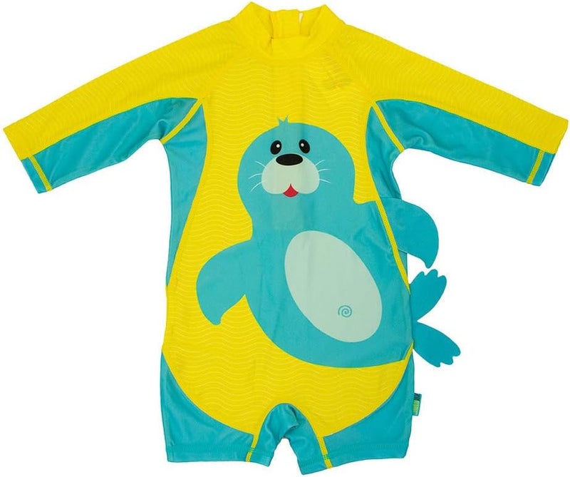 ZOOCCHINI Baby/Toddler Rash Guard One-Piece Swimsuit – UPF 50+ Quick-Dry 3/4 Sleeve Surf Suit, Sydney the Seal, 2-3 Years - Image 1