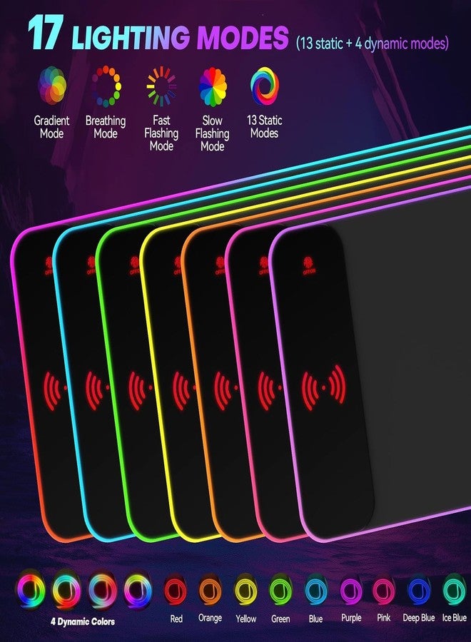 INOVERA (LABEL) RGB Light Gaming Mouse Pad with Wireless Charging - Anti Slip Rubber Base Desk Mat for Laptop, Computer, Keyboard (Black, 700 x 300 mm) - Image 4