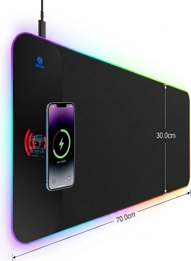 INOVERA (LABEL) RGB Light Gaming Mouse Pad with Wireless Charging - Anti Slip Rubber Base Desk Mat for Laptop, Computer, Keyboard (Black, 700 x 300 mm) - Image 2