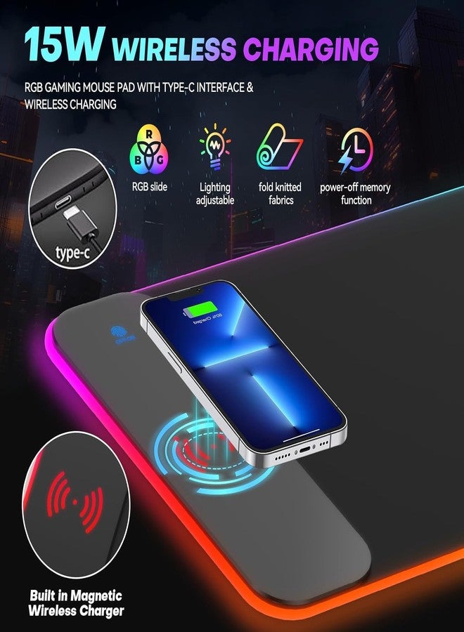 INOVERA (LABEL) RGB Light Gaming Mouse Pad with Wireless Charging - Anti Slip Rubber Base Desk Mat for Laptop, Computer, Keyboard (Black, 700 x 300 mm) - Image 3