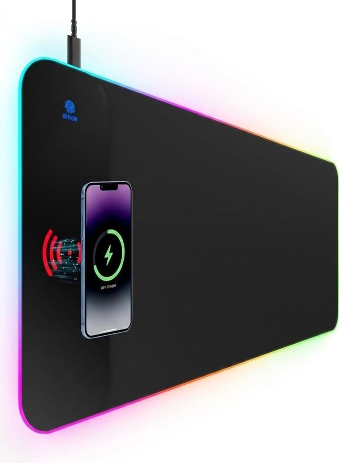 INOVERA (LABEL) RGB Light Gaming Mouse Pad with Wireless Charging - Anti Slip Rubber Base Desk Mat for Laptop, Computer, Keyboard (Black, 700 x 300 mm) - Image 1