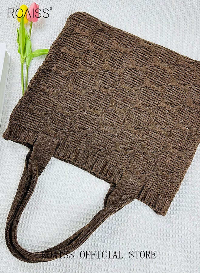 roaiss Women Knitted Shoulder Bag Solid Color Design Fashionable and Versatile Large Capacity Tote Bag - Image 5