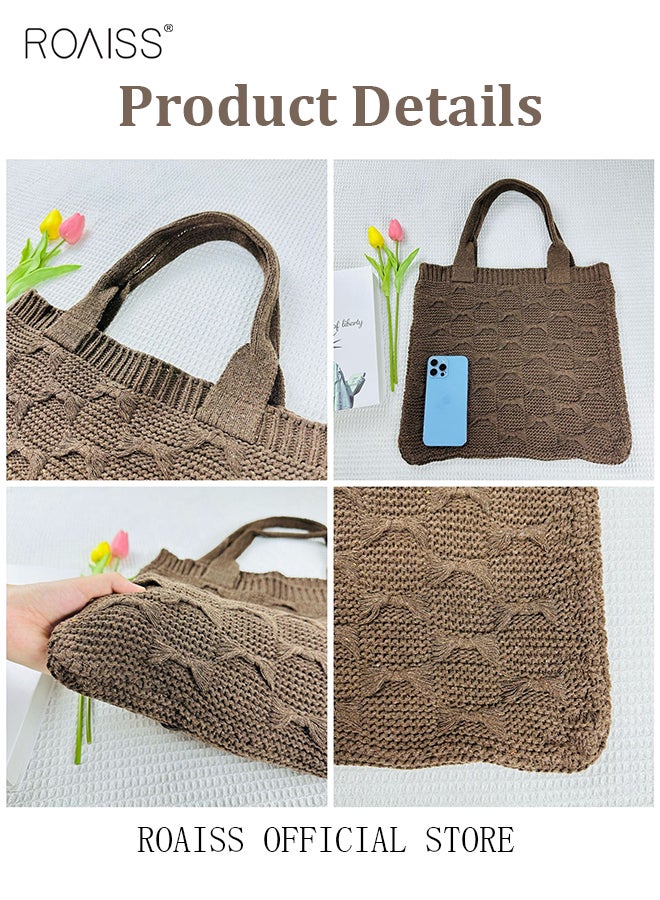 roaiss Women Knitted Shoulder Bag Solid Color Design Fashionable and Versatile Large Capacity Tote Bag - Image 4