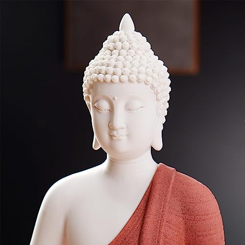QINLANG 12 inch Red Buddha Statue and 15.74 inch LED Circle Table Lamp, Indoor Buddha Statues for Home Décor - Image 2