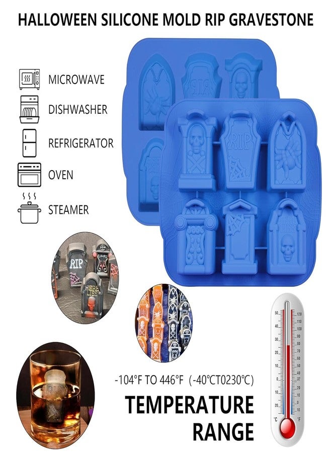 LEGACYCART 6 Cavity Halloween Gravestone And 6 Slot Skull Haunted House Ghost Hat Gummy Silicone Mould Perfect to Make Chocolate Cake Cupcake Pudding Jelly Resin Gummy Soap Ice Cube Cookie (PACK OF 2) - Image 3