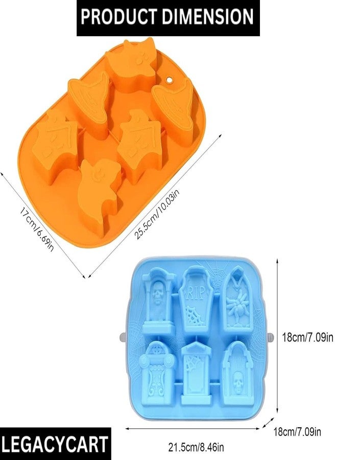 LEGACYCART 6 Cavity Halloween Gravestone And 6 Slot Skull Haunted House Ghost Hat Gummy Silicone Mould Perfect to Make Chocolate Cake Cupcake Pudding Jelly Resin Gummy Soap Ice Cube Cookie (PACK OF 2) - Image 2
